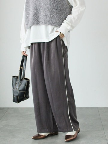 側線條配色緞面長褲(FD43L0F0380) - Lugnoncure