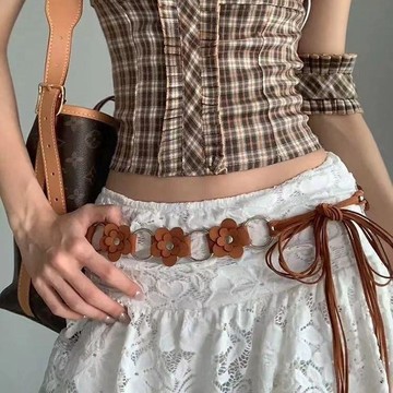 『ATC』 綁帶腰帶 打結腰帶 仿麂皮花朵流蘇綁帶款 女生皮帶 腰帶 腰封 腰繩 腰鍊