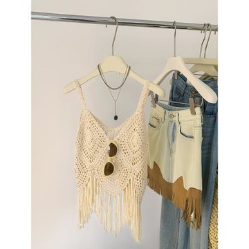 波西米亞復古流蘇吊帶背心女夏季外穿民族風提花鏤空性感別致上衣