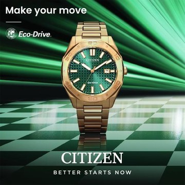 CITIZEN 星辰 光動能八角形格紋時尚腕錶/綠X玫瑰金/41mm/BM7633-81X