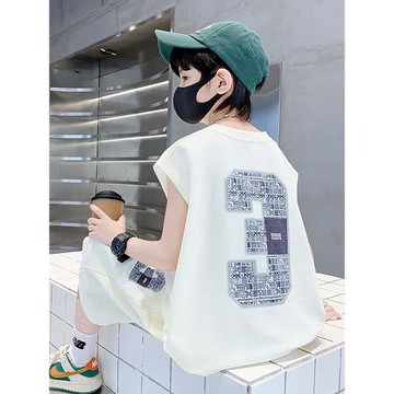 男童背心夏款套裝2025新款中大童網紅炸街男孩夏季兒童夏裝無袖潮