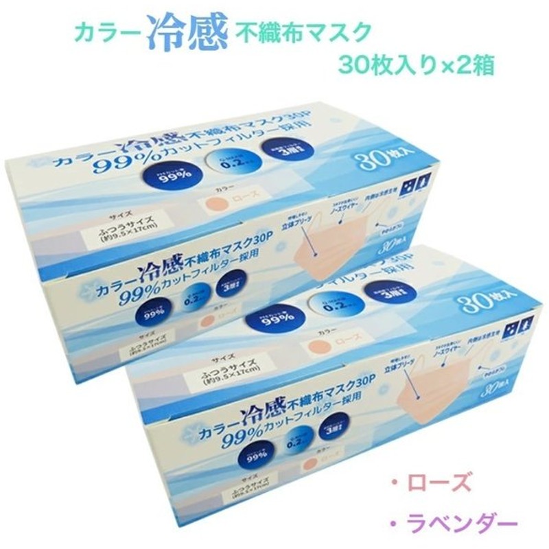 夏用不織布マスク 夏マスク 冷感マスク カラー不織布マスク 60枚 30枚入り 2箱セット 1箱30枚入り 選べるカラー ローズ ラベンダー ふつうサイズ 通販 Lineポイント最大get Lineショッピング