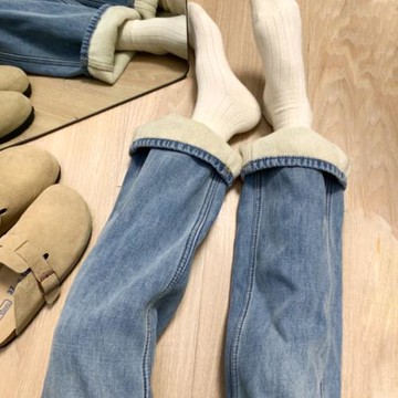 窄版直筒牛仔褲女秋冬加絨褲子2025新款高腰顯瘦小個子闊腿拖地褲