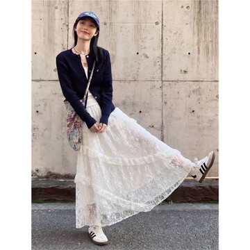 白色蕾絲半身裙女春夏2026新款小個子a字半裙不規則蛋糕裙子長裙