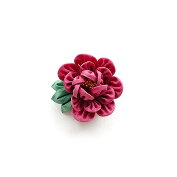 日本製 和風布花胸針 牡丹 桃紅真絲金線 百花之王 賀禮