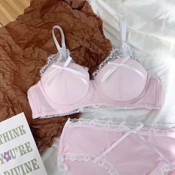 Yummy❥內衣女日系洛麗塔可愛甜美蕾絲學生小胸聚攏無鋼圈舒適文胸罩套裝