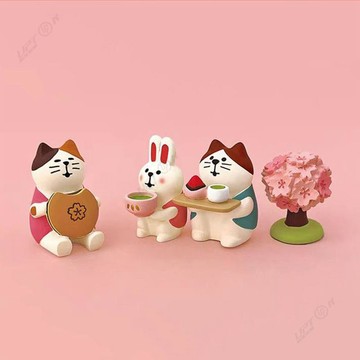日式貓咪櫻花季節草莓公仔DIY樹脂裝飾品工藝品 辦公桌小擺件
