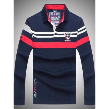 男裝長袖大碼T恤保羅秋冬新品中青年商務休閑純棉寬松條紋Polo衫