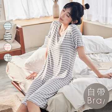 Sleeping Beauty 莫代爾條紋附胸墊居家裙-4色可選