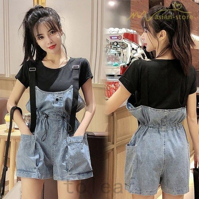 セットアップデニムサロペットtシャツオーバーオールデイリーコーデウエストゴム大きいな立体ポケットワイドパンツガウチョパンツショートパンツ 通販 Lineポイント最大0 5 Get Lineショッピング