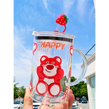 草莓熊可愛杯子女超大容量玻璃杯耐高溫上班學生專用高顏值大水杯