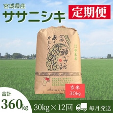 2024年1月発送開始『定期便』宮城県登米市産ササニシキ(玄米)30kg　全12回