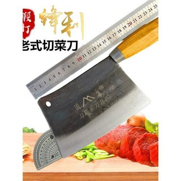國藩聾啞彈簧鋼鍛打純手工鐵菜刀老式磨石套裝商家用切燒臘鹵肉片