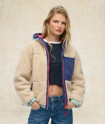 Superdry Women's Vintage Hooded Fleece Jacket Cream Size: 6