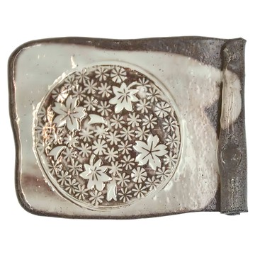 粉引印花板皿 日本製  咖啡色  1個