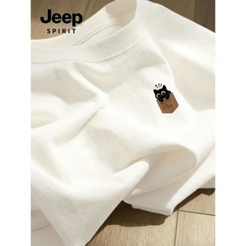 JEEP吉普白色T恤男款圓領純棉上衣男2026新款夏季時尚男士短袖G