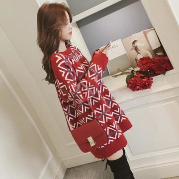 秋冬配大衣的內搭打底毛衣裙紅色冬裙連衣裙小矮個子過年喜慶女裝