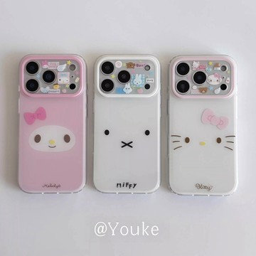 可愛閨蜜少女心卡通KT米菲兔美樂蒂 印花鏡框 適用iPhone 17 13 14 15 16 Pro Max手機殼
