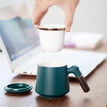 粗陶帶過濾茶水分離三件套禮盒陶瓷辦公會議茶杯批發禮品logo制作