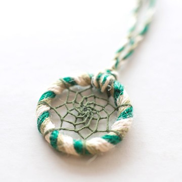 迷你捕夢網 - 麻繩(白+草綠+深綠) - 包包吊飾 交換禮物