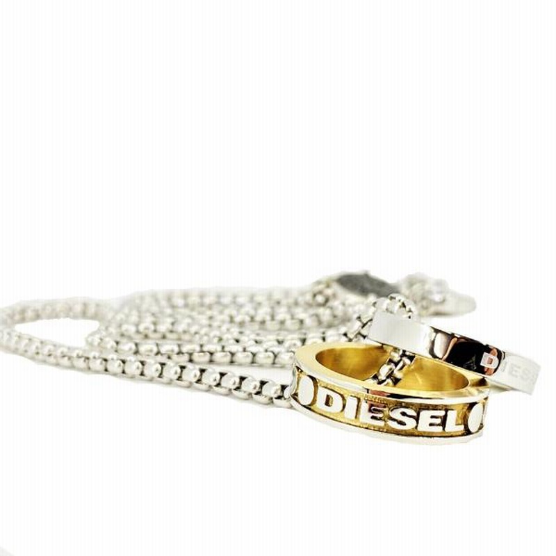 DIESELディーゼル ネックレス ブランド ダブルリング シルバー