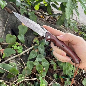 大馬士革鋼摺疊具鋒利便攜紅檀木戶外具-Misaki精品