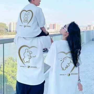 台灣出貨 大尺碼純棉短袖T恤親子裝 純棉親子服 夏天情侶上衣 家庭裝 家庭服 純棉親子裝 全家裝 全家服 母女裝 情侶裝
