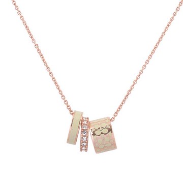 COACH Logo版滿/琺瑯/玻璃水鑽三圓環項鍊(金色/白色) C9446 OZA