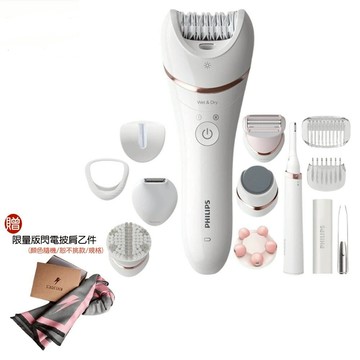 【PHILIPS 飛利浦】好禮四選一 BRE740 頂規版淨柔絲滑刮拔兩用美體刀修容全配12件組 除毛刀
