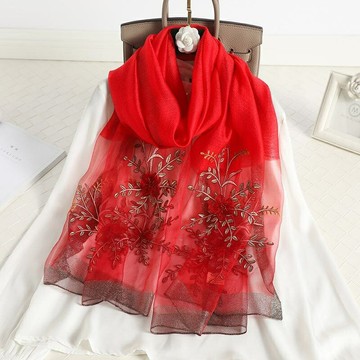 【巴黎精品】現貨+預購 絲質絲巾羊毛圍巾-絲滑刺繡紗巾三瓣草女配件5色a1gt9