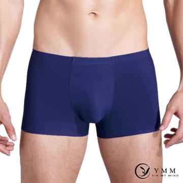 YMM 冰絲涼感速乾無痕裸感立體囊袋合身四角褲 平口褲-單件-丈青