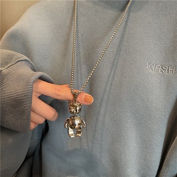 嘻哈立體小熊掛件項鏈女鈦鋼不掉色潮牌配飾男簡約百搭秋冬衛衣鏈