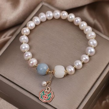 【Jpqueen】中國風長命鎖珍珠手鍊