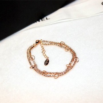 玫瑰金純銀手鍊 鑲鑽手環 -精緻小巧圈圈造型七夕情人節禮物女飾品2色73jq45【獨家進口】【米蘭精品】