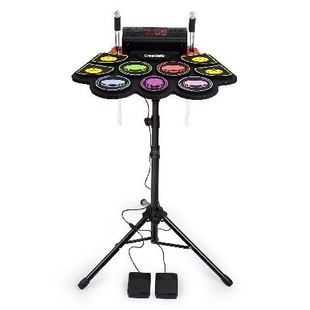 Electric Kids Drum Set,Electronic Drum Set Practice Pads With Stand,Music Recording,Light Up Drum Sticks,Drum Pedal,Midi,Dual Stereo Spea 並行輸入品