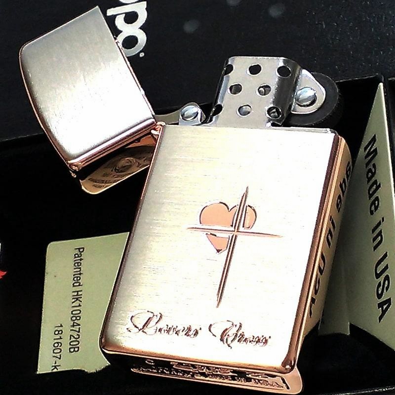 ZIPPO スリム ジッポ ライター ハート クロス ラバーズ 彫刻 ピンク 