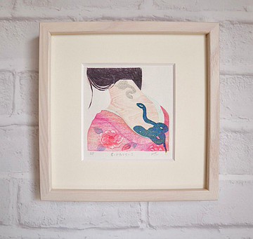 [已裝框] 木刻版畫 方形 只有你知道 1