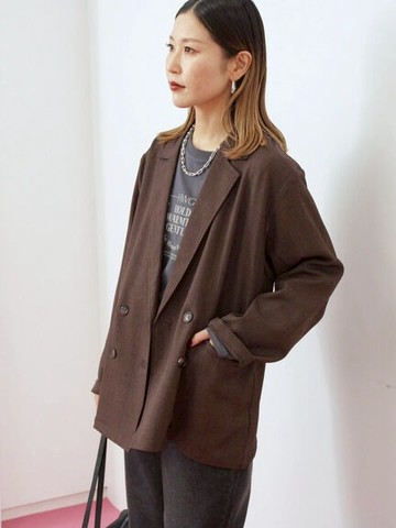 英式格紋雙排釦西裝外套(0F001117910) - Samansa Mos2 blue