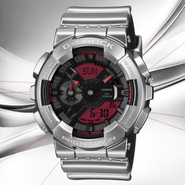 CASIO 卡西歐 G-SHOCK 銀色未來感 金屬殼 矽膠帶 雙顯錶 送禮 禮物 推薦(GM-110YRA-8A)