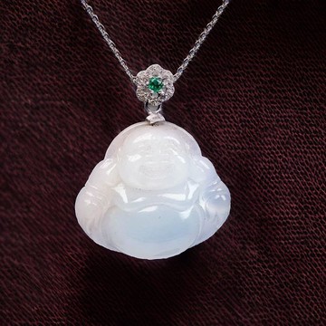 冰種翡翠彌勒佛吊飾 925純銀墜頭 | 天然緬甸玉翡翠A貨 | 送禮