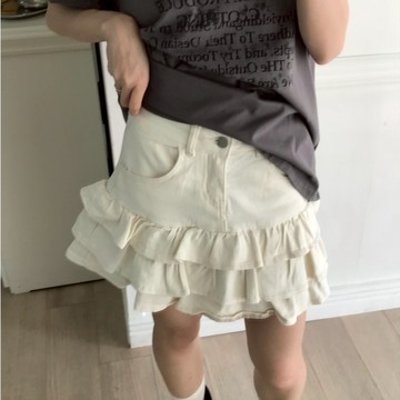 ISA_可愛穿身上! 本期重點蛋糕擺高腰牛仔褲裙_55046