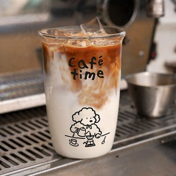 咖啡 2只裝卡通小狗玻璃杯拿鐵杯美式咖啡杯冷飲杯早餐牛奶果汁水杯子 器具 耐熱玻璃杯 犬 600ml玻璃杯 咖啡玻璃杯