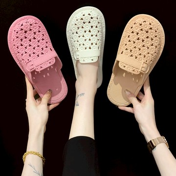 大頭洞洞女拖鞋2021夏季新款外穿軟底透氣不臭腳網紅涼拖鞋包頭拖