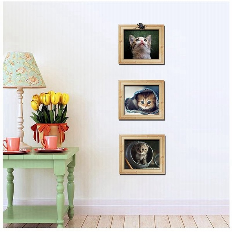 ウォールステッカー ウォールシール ネコ 子猫 キャット Cat 写真 フォトフレーム 可愛い だまし絵 トリックアート 3d 立体的 壁シール 壁紙 通販 Lineポイント最大0 5 Get Lineショッピング