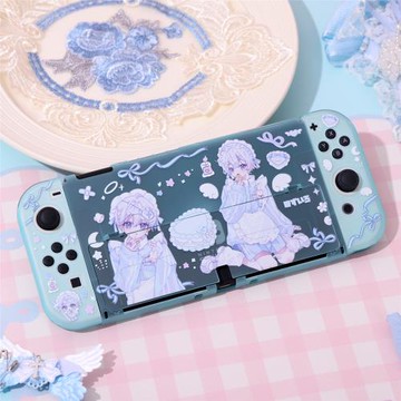 SwitchOLED保護殼硬殼續航版NS續航可插底座殼可開支架 藍色少女
