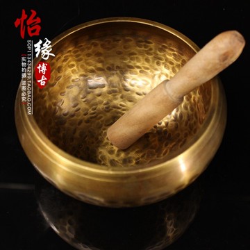 古玩雜項古董銅器黃銅尼泊爾佛音缽 藏族文化禪意裝飾擺件收藏品