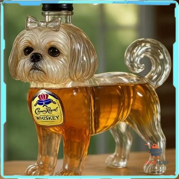 玻璃瓶 西施犬玻璃瓶 威士忌酒瓶 趣味酒瓶 釀酒瓶 西施犬酒瓶 造型玻璃瓶 西施犬威士忌酒瓶 可用於酒吧 家用擺件