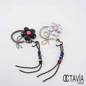 OCTAVIA 8 -  澎澎立體花朵銀鍊幸運繩手機包包吊飾