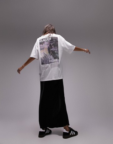Topshop graphic National Gallery Claude Monet lilies oversized tee in ecru-White