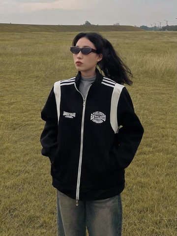 【滿額免運】美式復古棒球服 外套 男女外套 情侶正肩夾克 春秋學院風 墊肩vintage
